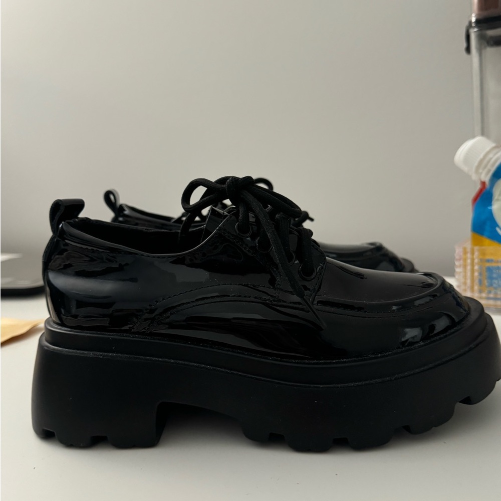 Black Leather Platform Loafers